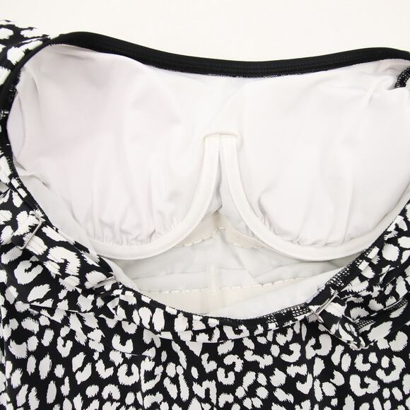 Lands End Tankini Top Black White Leopard Print Sweetheart Neck Size 12 - Picture 7 of 9